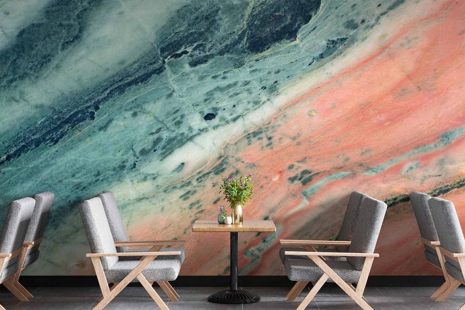 Course Of The Heart - a wallpaper of colourful marble in blue and pink tones by Cara Saven Wall Design