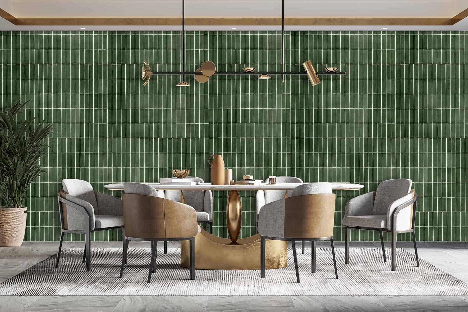 Golders Green - a wallpaper made up of emerald green rectangle tiles by Cara Saven Wall Design
