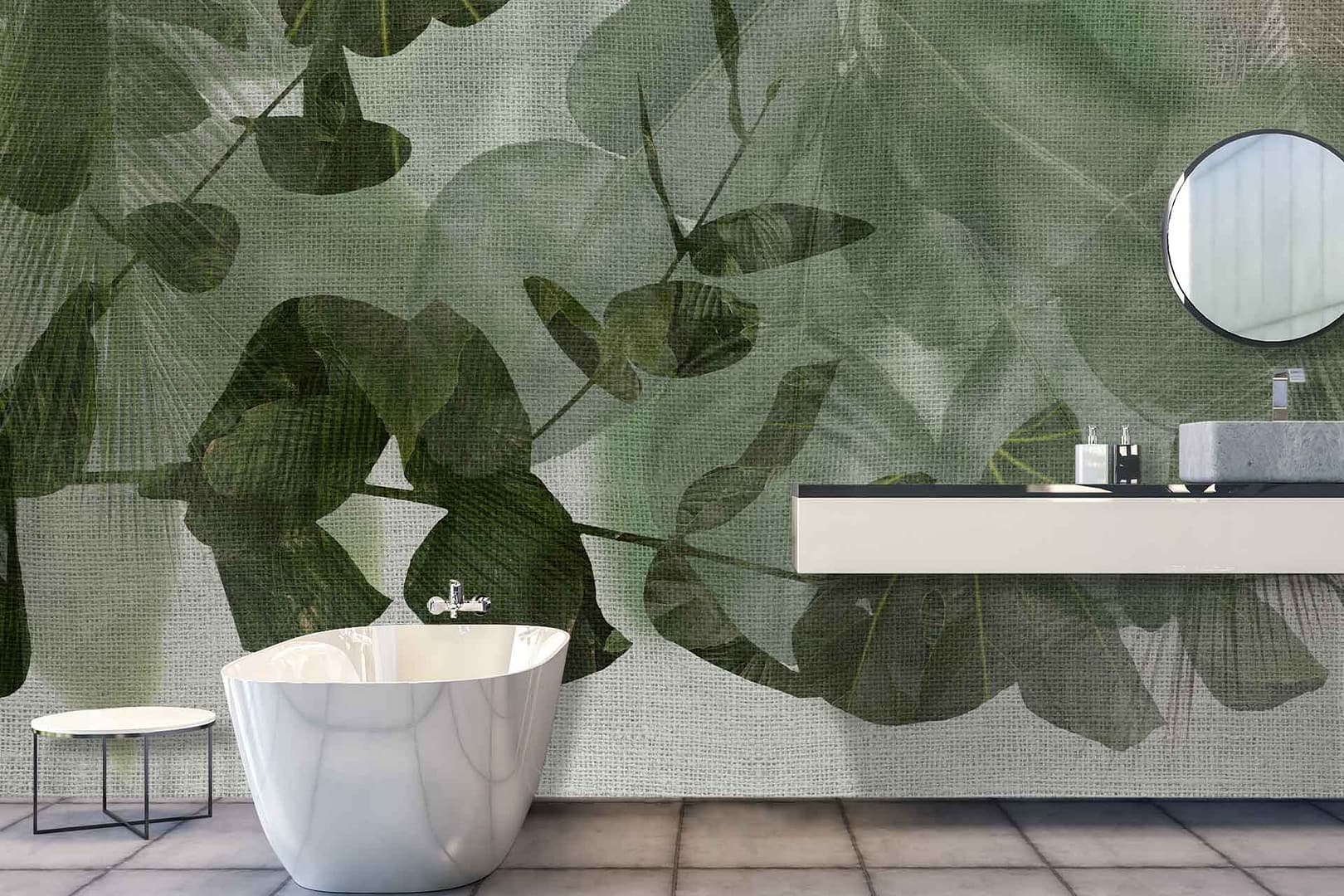 Layered Approach - a wallpaper made up of oversized leaves in various opacities on a textured background by Cara Saven Wall Design