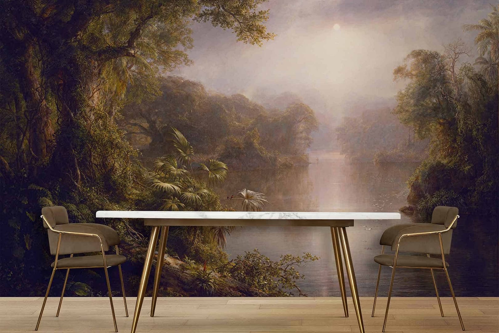 River Of Light - a wallpaper of a vintage landscape in dreamy tones by Cara Saven Wall Design