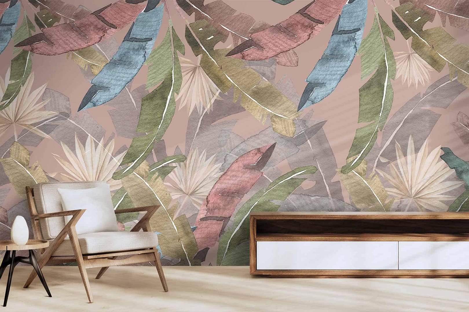 Lighter Shade Of Pale - a wallpaper made up of colourful leaves with a muted version in the background by Cara Saven Wall Design