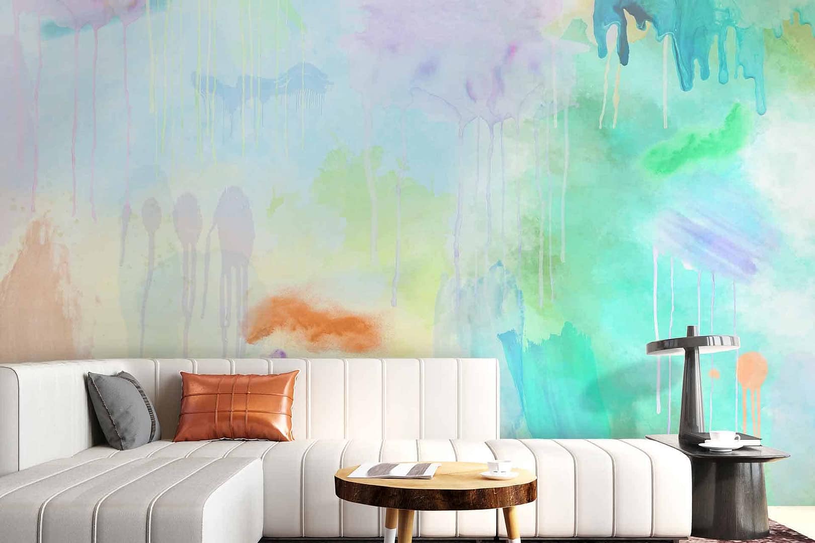 Pride and Joy - a wallpaper of a colourful abstract painted wall by Cara Saven Wall Design