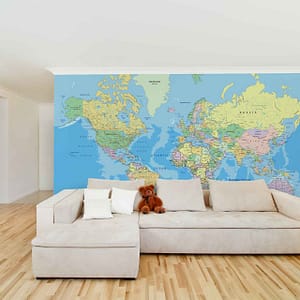 Geography Session - a wallpaper of a graphic style world map by Cara Saven Wall Design