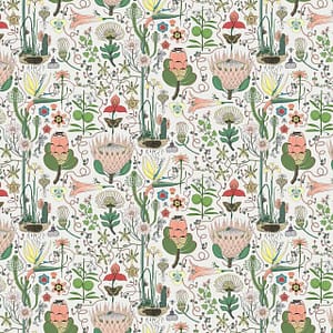 Flowering Plants Neutral - a CS&Co wallpaper by the artist Joh Del of hand drawn flowering plants native to South Africa