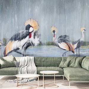 This Too Shall Pass - a wallpaper by CS&Co Artist Nicole Sanderson of storks standing in water
