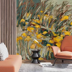 Helichrysum in the Wind - a CS&Co wallpaper by artist Hermien van der Merwe, painted colourful flowers