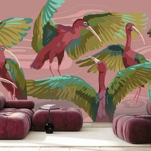 Ibis - a CS&Co wallpaper by artist Kipper Millsap, a graphic wallpaper made up of colourful ibis birds