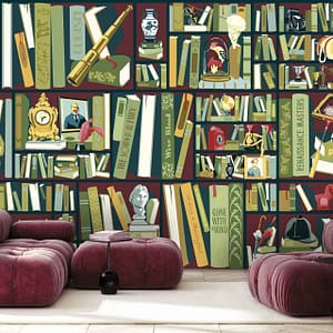 Library - a CS&Co wallpaper by artist Kipper Millsap, a graphic wallpaper made up of books on a shelve