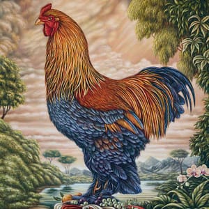 Hassan - a CS&Co wallpaper by artist Harem, a painting on canvas of a rooster in bright colours