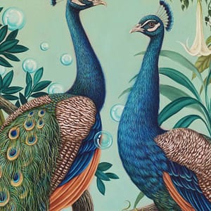 Peacocks - a CS&Co wallpaper by artist Harem, a painting on canvas of two peacocks in bright colours