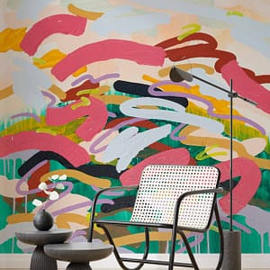 Unwind - a wallpaper by CS&Co Artist Jozelle McLea of abstract painted colourful shapes