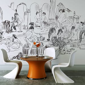 The Bathers 2 - a wallpaper by CS&Co Artist Koos of hand drawn naked figures at an indoor bath scene by Cara Saven Wall Design