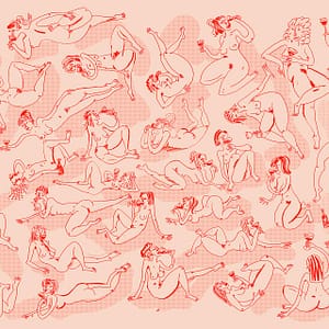 Wine Sloths - a wallpaper by CS&Co Artist Koos of hand drawn naked female figures drinking wine by Cara Saven Wall Design